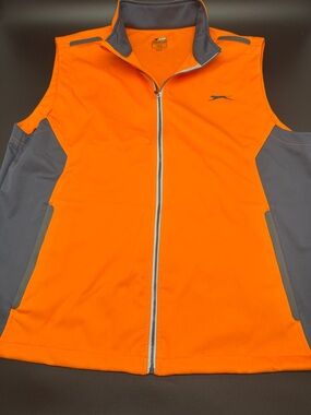 Slazenger Bright Orange and Gray Performance Golf Zip Vest Sz L